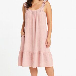 Petite Plume Celeste Nightdress 100% Cotton Pink Tiered Sleeveless Women Small